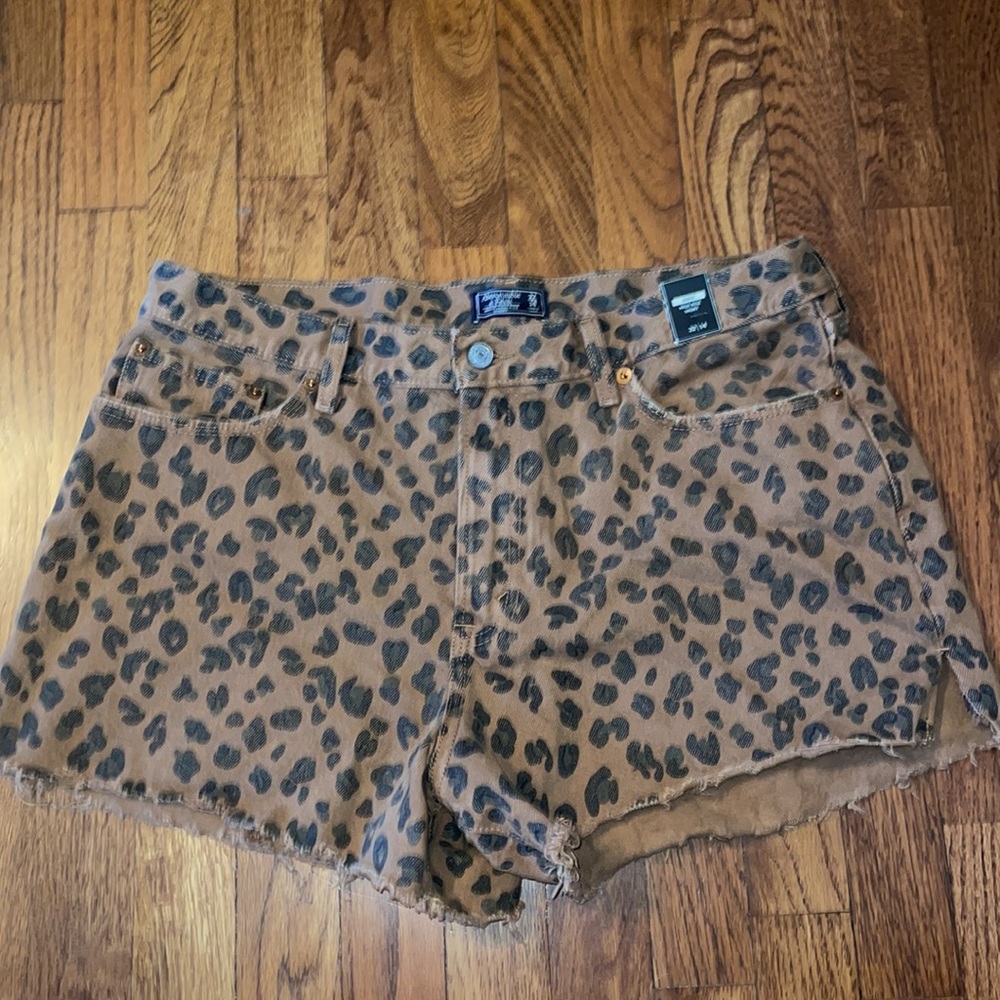 Abercrombie & Fitch High Waist Leopard Print Shorts - Brown and Black